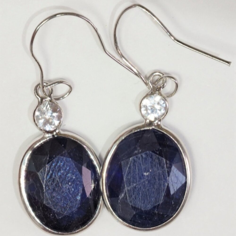 NEVER WORN Real 9.8CTW Sapphire Dangle Earrings in Solid 14K White Gold